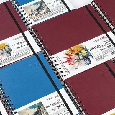 Блокнот для акварелі 20*20см Rosa Gallery 200г/м 30арк на спіралі білий папір, Бордо 16920201